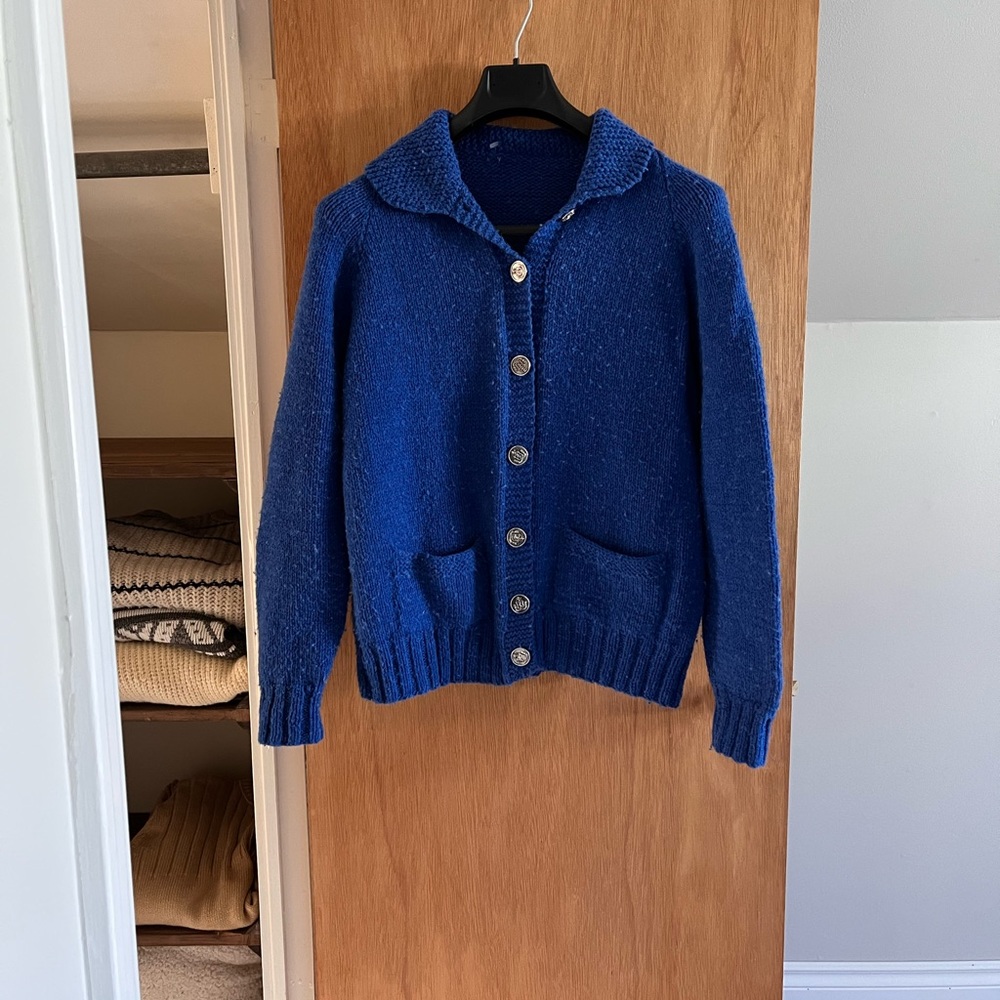 Vintage fuzzy blue cardigan sweater